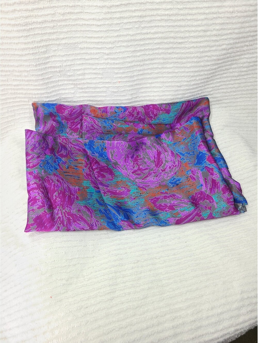 Vtg 90s Vivid Purple Silky Satin Fabric 2 1/4 Yard Abstract Print Dress Lingerie